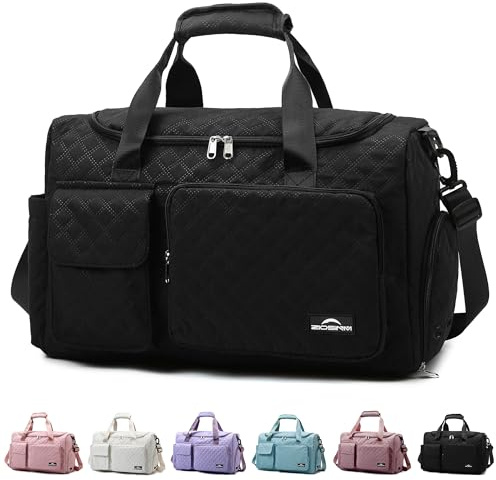 ZIOSINM Sporttasche Damen, Reisetasche Damen mit Nassfach und Schuhfach Wasserdichter Reisetasche Handgepäck, Weekender, Schwimmtasche, Kleine Sporttasche für Kinder Mädchen und Jungen (Schwarz)