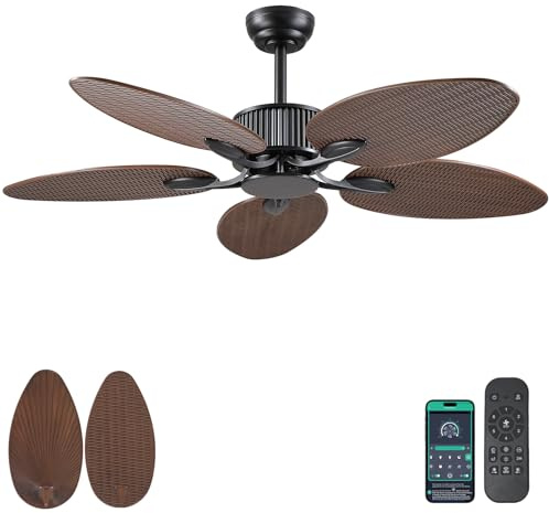 Wiviniya 50 Inch Tropical Ceiling Fan no Light Palm Leaf Outdoor Waterproof