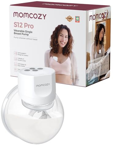 Momcozy Hands-Free Milchpumpe S12 Pro, Elektrisch Tragbar Brustpumpe, mit weichem DoubleFit-Flansch, 3 Modi | 9 Stufen, Smart-Display, 24 mm, 1 Stück, Weiß