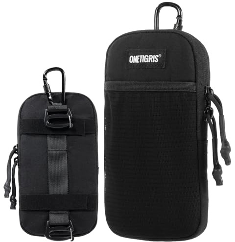 OneTigris taktisk mobiltelefonväska, EDC Pouch Molle-väska liten med karbinhakar för 4,7–6,7 tum mobiltelefoner utomhus mobiltelefonhållare för cykling, löpning, bergsklättring, resor ren svart