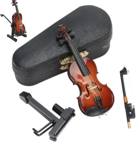 Violon Miniature En Bois Avec Support, Mini Instrument De Musique | Réplique De Violon, Figurines De Collection, Accessoires Modèle Avec étui De Support