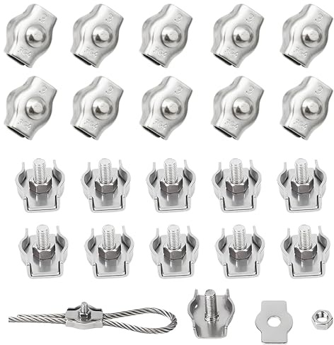 huruirui 20pcs M3 Drahtseilklemme Edelstahl 304 Seilklemmen Stahlseil Klemme Seilverbinder Drahtseil Stahlseil Wäscheleine Markise