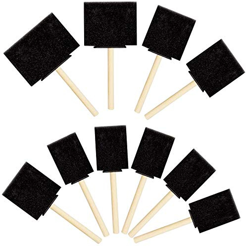 kuou 10 Pcs Foam Brush, Sponge Foam Paint Brushes for Arts and Crafts Painting Craft sponges Tools with Wooden Handle for Acrylics, Stains, Varnishes, Crafts (4 Sizes)