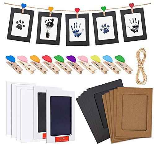 jiuzcare Baby Fussabdruck Set 2 Stück Baby Handabdruck Und Fußabdruck Set mit 10 Fotorahmen Baby Abdruck für Neugeborene Pfotenabdruck Set Hund Baby Fussabdruck Set Fuß Oder Hand Abdruck