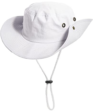 Sun-Hats-for-Men-with-UV-Protection-Wide-Brim Bucket Fishing Safari Boonie Hat for Summer (XL; 23 5/8-24), white, L