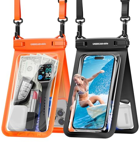 UNBREAKcable Double Capacity Waterproof Phone Pouch, IPX8 Waterproof Phone Case Underwater Dry Bag with 2 bags separated for Vacation Beach Swimming [2-Pack, Up to 7'']