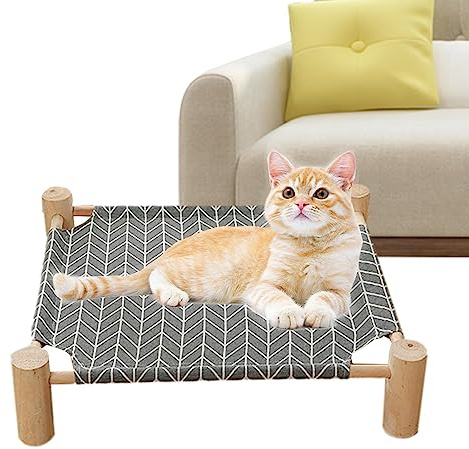 Kaxenig Cama Elevada para Perros con Refrigeración | Hamaca de Madera Pequeña para Mascotas en Verano | Cachorros y Gatos al Aire Libre