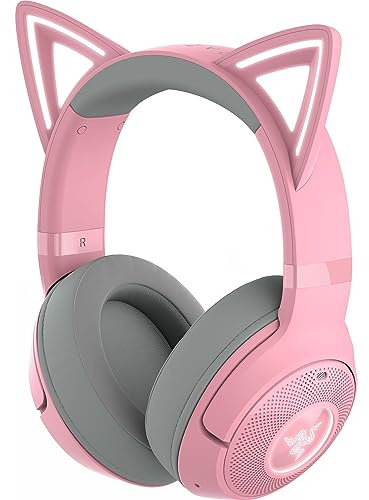 Razer Kraken Kitty V2 BT Wireless RGB Headset: Chroma RGB Kitty Ears & Earcups - Bluetooth 5.2-40 mm Drivers - Noise-Cancelling Mics - Lightweight - 40 Hr Battery w/Type C Charging - Quartz Pink