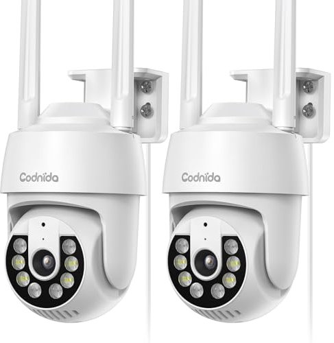 Codnida Camera Surveillance WiFi Exterieure sans Fil, 360° PTZ Caméra avec Enregistrement 24/7, Détection de Mouvement, Vision Nocturne Couleur Intelligente, Fonctionne avec Alexa