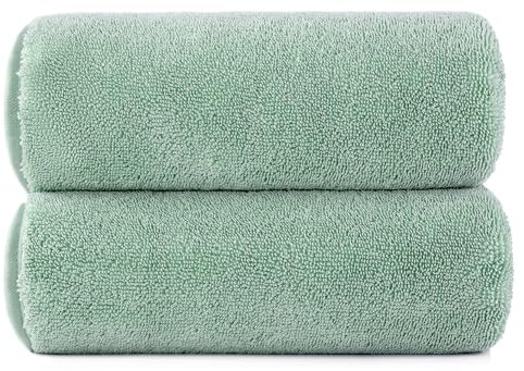 POLYTE Terry Twist Weave Microfiber Oversize Quick Dry Lint Free Bath Towel,152.4 x 76.2 cm, Pack of 2 (Green)