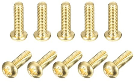 sourcing map Brass Machine Screws, M3x10mm Phillips Pan Head Fastener Bolts for Furniture, Office Equipment, Electronics 12Pcs