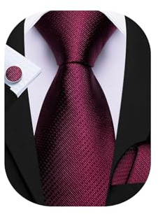Barry.Wang Men Ties Burgundy Solid Colors Necktie Handkerchief Cufflink Set Formal Wedding Business Prom