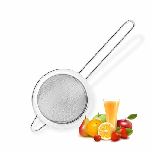 Mesh Strainer Small Sieve Tea Strainer Stainless Steel Kitchen Sieve Oil Strainers Fine Mesh Metal Filter Cooking Baking Straining Rice Flour Colander Soup Rust Free Dishwasher Safe16cm(1Count)