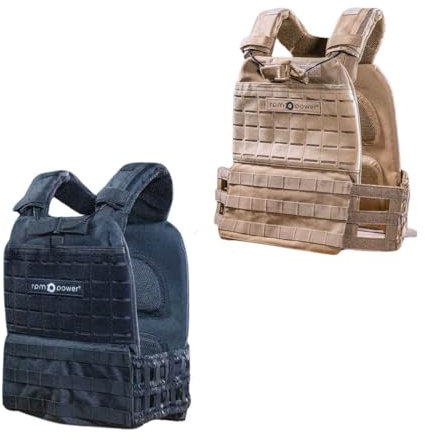 RPM Power Gilet de poids réglable – Gilet tactique lesté pour le crosstraining, le WOD, le fitness à domicile et la course à pied (CAMO, 10 kg – (2 plaques de 5 kg)