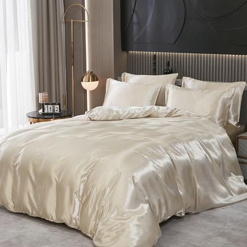 Guchuang Bedding Set completo di biancheria da letto in raso di seta, 6 pezzi, per letto king size, lussuoso, in microfibra lucida e ultra morbida, 220 x 230 cm, con 1 lenzuolo con angoli e 4 federe