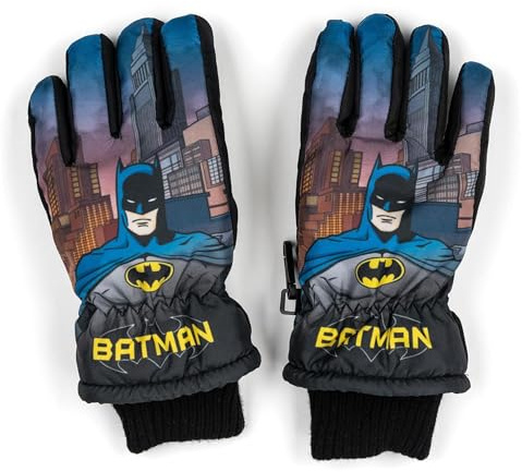 DC Comics Batman - Guanti invernali da sci per bambini, impermeabili e antivento, guanti da neve, guanti caldi per snowboard e sci, colore nero, 8-10 anni