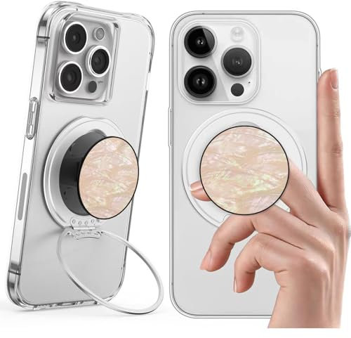 Plehood Anneau magnétique Fin pour téléphone, béquille Ultra Fine Compatible avec Boucle de Doigt, Anneau de Support pour téléphone Mag Safe iPhone 16/15/14/13/12 (Coque Blanche)