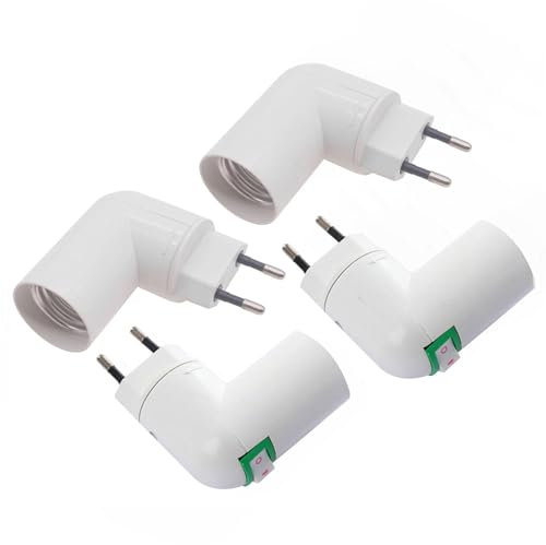 KARELLS Enchufe europeo con interruptor, portalámparas E27 ajustable 360°, adaptador para bombilla, lámpara de cocina, lámpara de pared, 4 unidades