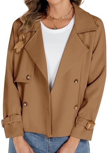 Tuopuda Trench Court Femme Trench Coats Printemps Automne Double Boutonnage Blazer Manteau Jacket Col Rabattu Classique Coupe Vent Veste OL Bureau Affaires Outerwear Léger Casual, Camel, L