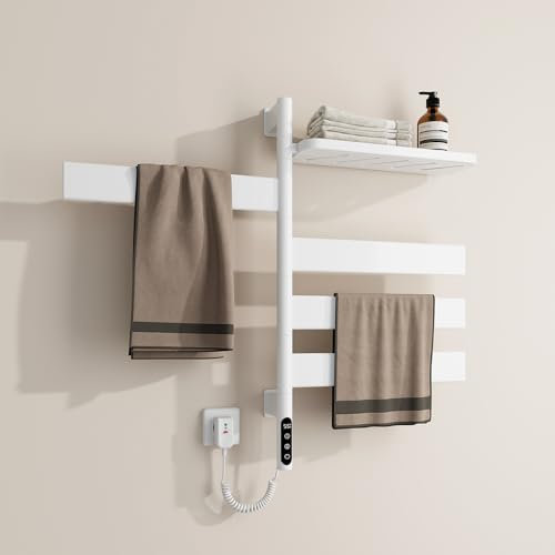 EMKE Sèche-Serviettes Électrique Salle de Bain, Porte-Serviettes Chauffant Pivotant à 180°, Sèche-Serviettes Intelligent WiFi, Chauffe-Serviettes Électrique 120W, Blanc,760x450x140mm
