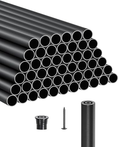 VEVOR Geländerstab, 51er-Set, φ19x660 mm Aluminium Zierstab für Treppengeländer, Treppenbaluster, Hohldeckgeländer mit Geländerkappen und Schrauben für Treppen, Veranda, Terrasse, Zaun, schwarz