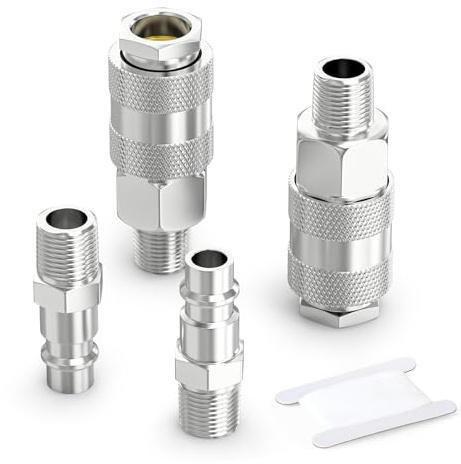 GASHER 4 st 1/4-tums Air Line-kontakter, 1/4 tum BSP hangänga, Euro luftkompressorfästningar, Quick Connect Air Coupler luftslangsfästen, luftkoppling och luftpluggkit
