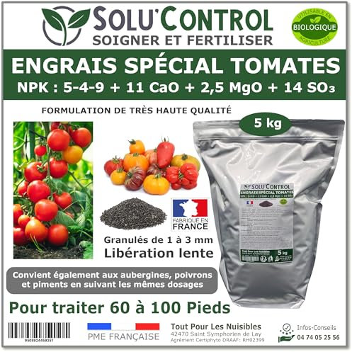 5 kg d'Engrais Spécial Tomates, Aubergines, Poivrons, Piments - SoluControl - Formulation haute qualité Organo-Minerale - Utilisable en Agriculture Biologique