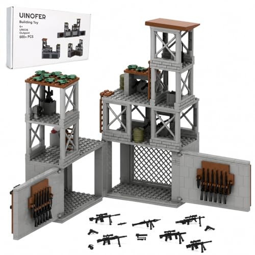 UINOFER Set di mattoncini da costruzione, basi militari fai da te, modello architettura militare WW2, architettura casa vigile, accessori compatibili 75387 (outpost)