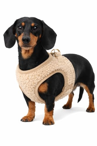 hundegeschirr - Flamingo Step&Go Pookie Beige M - A:30-35 cm B:41-44 cm x 5 mm - verstellbar - Metall Klickverschluss goldfarben - 2 Anti-Zug-Ringe - atmungsaktives Mesh