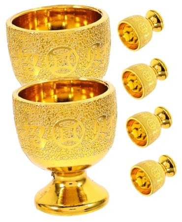 PACKOVE Coppa Buddista Decorativa Per Offerte D'acqua e Meditazione, Tazza Alta in Vetro Dorato 30ml, Set 6 Pezzi Per Tempio, Sala Zen e Cerimonie Rituali
