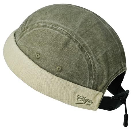 Clape Brimless Cap Washed Cotton Docker Cap Beanie Hat Adjustable Skullcap Rolled Cuff Harbour Hat Fisherman Watch Caps KhakiGreen FMA2505