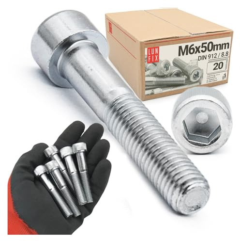 20 Stück M6x50 mm DIN 912 Zylinderschrauben Innensechskant Vollgewinde Stahl verzinkt