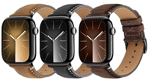 Wristitani 3-pack läderarmband kompatibla med Apple Watch armband läder 42 mm 44 mm 45 mm 46 mm 49 mm för män, ersättningsarmband i äkta läder för iWatch Ultra3/2/1 Series 11 10 9 8 7 SE3/2/1 6 5 4 3