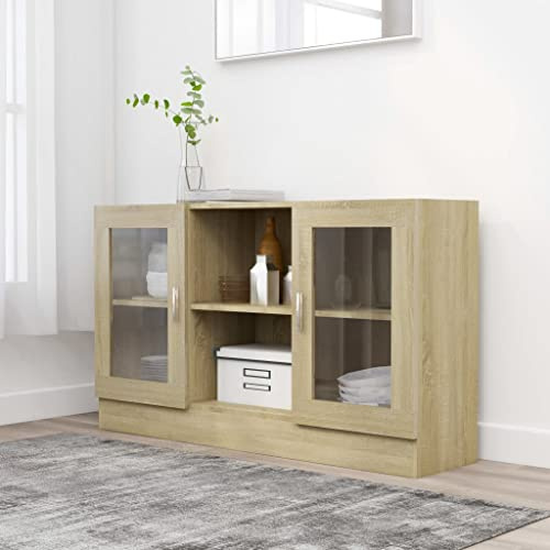 ACAGALA Vitrina de Cristal, Vitrina de coleccionista, aparador con Puertas de Cristal, 6 Compartimentos, Armario Multiusos para salón, Dormitorio, Roble Sonoma, 120 x 30,5 x 70 cm
