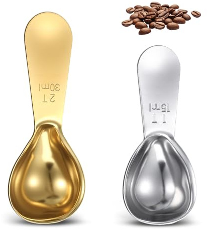 Cucchiaio dosatore da caffè in acciaio inox (1 cucchiaio, 2 cucchiai), cucchiaio dosatore per caffè, per barattoli di tè, zucchero (argento, oro)