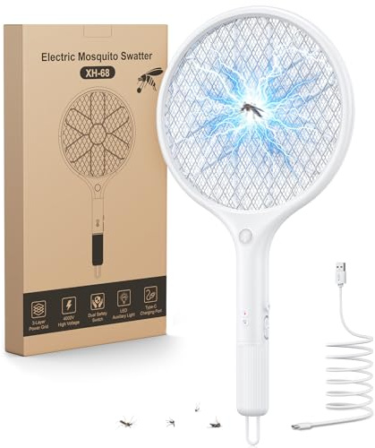 Mohard 4000V Racchetta Zanzare Elettrica [Rete Sicura 3 Strati & Luce LED], Antizanzare/Ammazza Zanzare Elettrico Ricaricabile USB C, Leggero Mosquito Zapper per Interni, Esterni, Casa e Campeggio