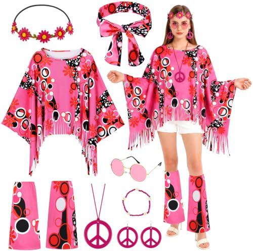 AOOWU Women's Hippie Costume, 10 Pieces Vintage 60s 70s Hippie Accessories | Hippie Clothing Set 70s Fancy Dress Outfits, 60s 70s Hippie Accessories, with Glasses Headband, Carnival Costume Halloween
