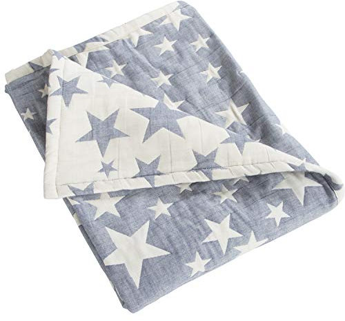 NTBAY 3 Layer Baby Muslin Cotton Toddler Blanket, 76x102 cm Jacquard Reversible Nursery Bed Blanket, Super Soft and Thermal Cot Bed Blanket for All Seasons, Baby Gift, 76x102 cm, Blue White Star