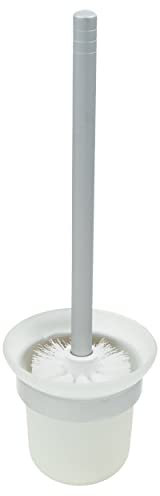 HRB WC-Bürste mit Halterung aus Aluminum und Milchglas, Toilettenbürste Klobürste Toilettenbürstengarnitur inklusive Montagematerial hochwertiger Klobürstenhalter (Silber, Weiß)