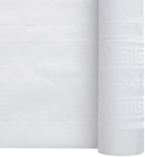 SANYGIENE | Rouleau Nappe Jetable Blanche Papier Damassé | Kit 330 Couverts : 2 Rouleaux de 50 M Soit 100 M | Largeur 1,20 M | Déperlant | Repas de Fêtes - Mariage - Banquet - Barbecue