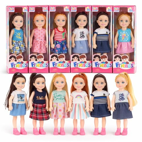 12 Pack Little Girls Party Favors Dolls - 5 Small Toddler Figures with Outfits, Dollhouse Size Pretend Play Set, Bulk Bundle Kids Toys Party Favors, Classroom Prizes, Goodie Bag Fillers
