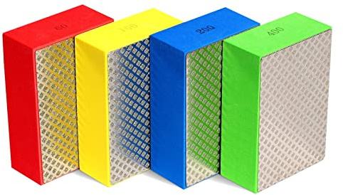 Diamond Hand Polishing Pads,Colmthys Glass Grinding Pads for Ceramic Tile Glass Stone Granite Marble Metal 4 Pcs/Set Grit 60#,100#,200#,400#