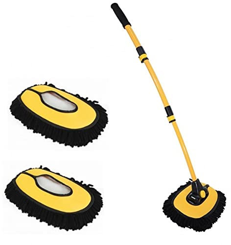 Autowaschbürste Langem Griff, Mikrofaserauto -reinigungsmittel, Autowaschmop 2 Ersatzkopf, Stangenpoly -Pinsel -reinigungskit