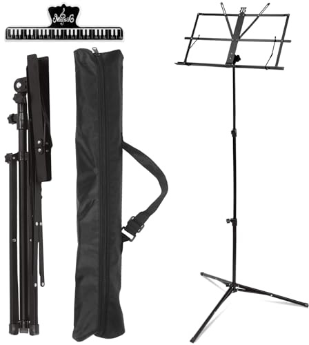Keadic 2Pcs 2 in 1 Music Stand & Desktop Book Stand with Carrying Bag, Folding Height Adjustable Super Sturdy Music Stand with Sheet Clip Holder for Instrumental Performance