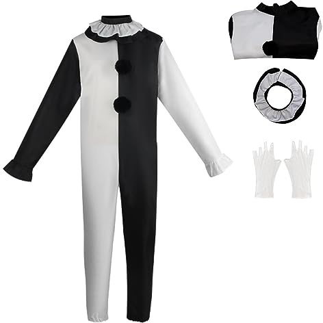 Yakisle Clown Costume the Clown Cosplay Halloween Halloween Jumpsuit Costume Full Set (black and white, XL)