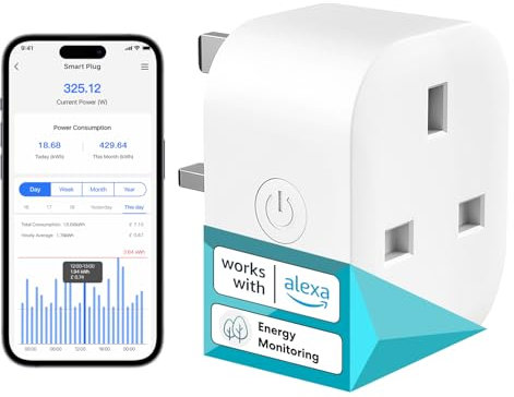 meross Meross Smart Plug with Energy Monitoring, Mini Smart WiFi Plug Work with Alexa, Google Home, SmartThings, Smart Socket Remote Control Timer Plug, No Hub Required, 13A, 1 Pack