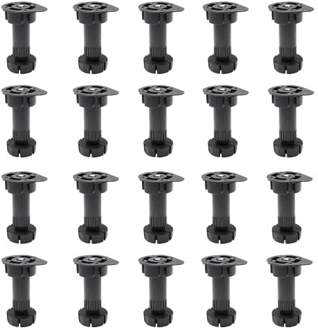 GTV - Möbelfüße DP-100, Füße aus Kunststoff, Hält Belastungen bis zu 60 kg Stand, Perfekt für Küchenschränke, Verstellbare Höhe: 95 – 165 mm, Farbe: Schwarz - 20 Stück