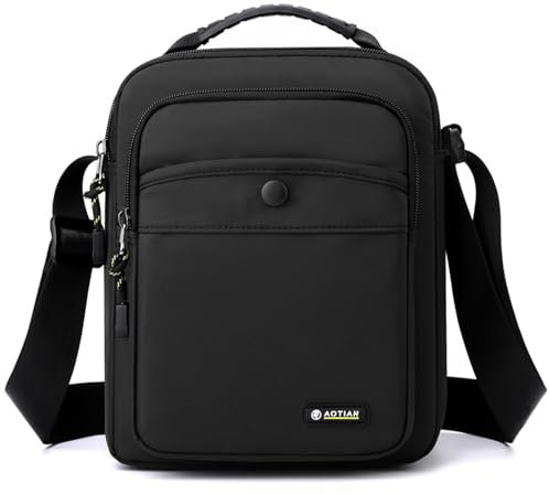 zhongningyifeng Umhängetasche für Herren, klein, Nylon, Business, wasserdicht, leicht, lässig, schwarz, Crossbody-Tasche für Arbeit, Reisen, Out