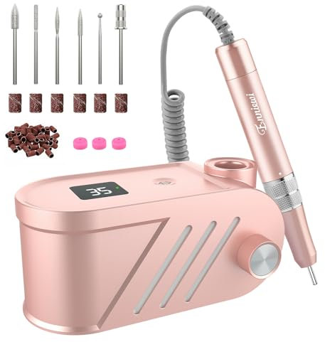 Enniewi Ponceuse pour Ongles Électrique Professionnelle 35000 RPM - Multifonction Silencieuse avec Affichage LED, Bouton Pause & 6 Embouts - Machine Manucure/Pédicure pour Salon/Maison (Rose Poudré)