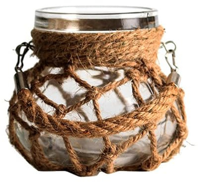 Boho Glass Vase,Rope Flower Vase Farmhouse Flowers Vase Glass Vase with Rope Handle Hydroponic Vase Mason Jar Flower Vase for Centerpieces Hanging(Khaki,15cm)